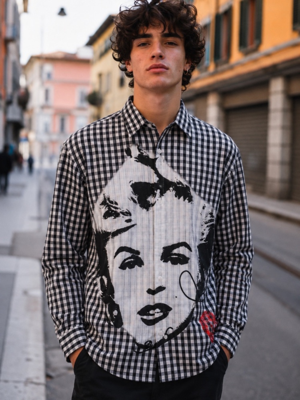 Desigual Marilyn Monroe Spring 2013 Hidden Placket Gingham Pop Art Shirt XL